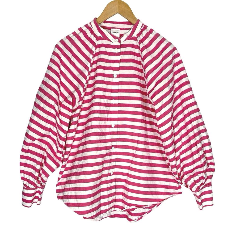 Kowtow Ella Shirt Fuchsia Striped Balloon Sleeve Women’s Size Medium Luxury